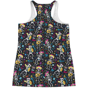 Day Of The Dead Mariachi Skeletons Print Women's Racerback Tank Top