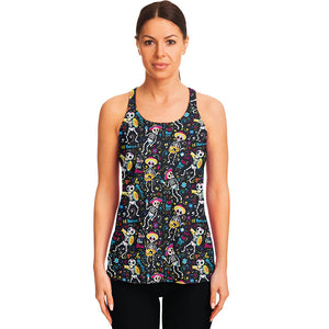 Day Of The Dead Mariachi Skeletons Print Women's Racerback Tank Top