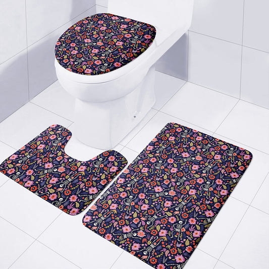 Day Of The Dead Skeleton Pattern Print 3 Piece Bath Mat Set