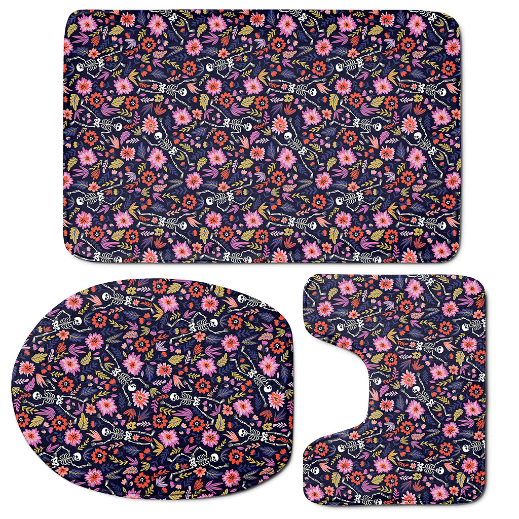 Day Of The Dead Skeleton Pattern Print 3 Piece Bath Mat Set