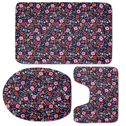 Day Of The Dead Skeleton Pattern Print 3 Piece Bath Mat Set