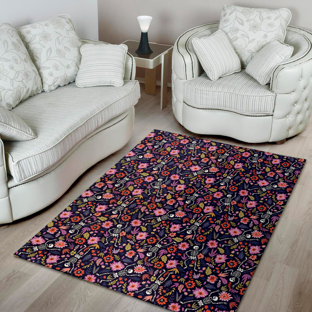 Day Of The Dead Skeleton Pattern Print Area Rug