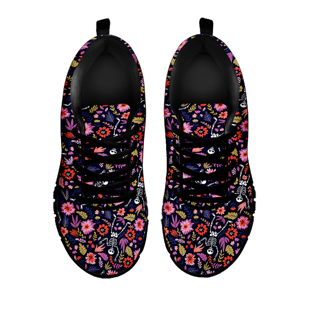 Day Of The Dead Skeleton Pattern Print Black Sneakers