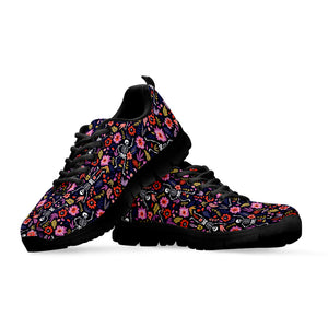 Day Of The Dead Skeleton Pattern Print Black Sneakers