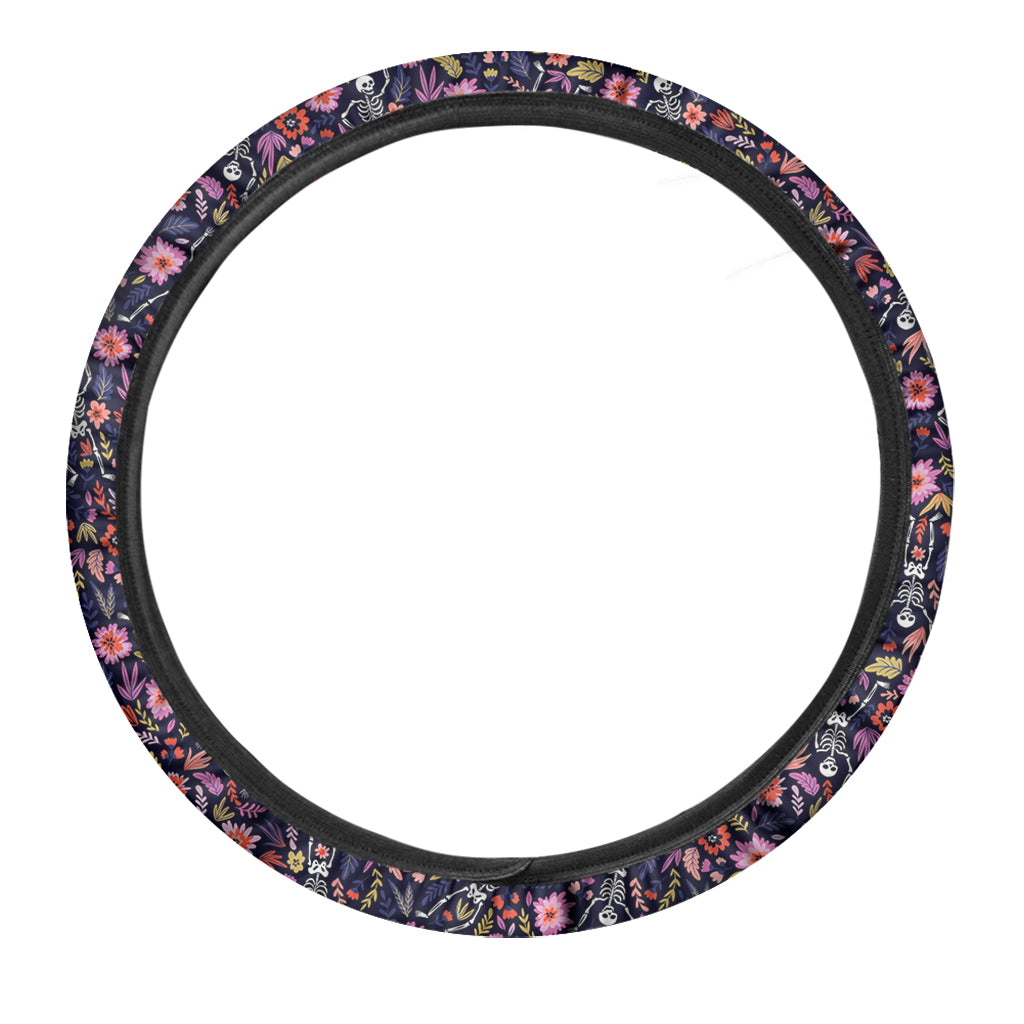 Day Of The Dead Skeleton Pattern Print Car Steering Wheel Cover