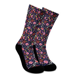 Day Of The Dead Skeleton Pattern Print Crew Socks