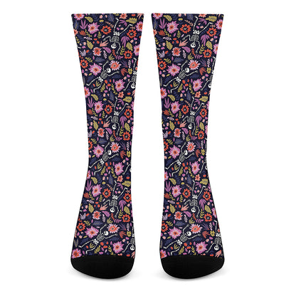 Day Of The Dead Skeleton Pattern Print Crew Socks