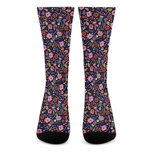 Day Of The Dead Skeleton Pattern Print Crew Socks