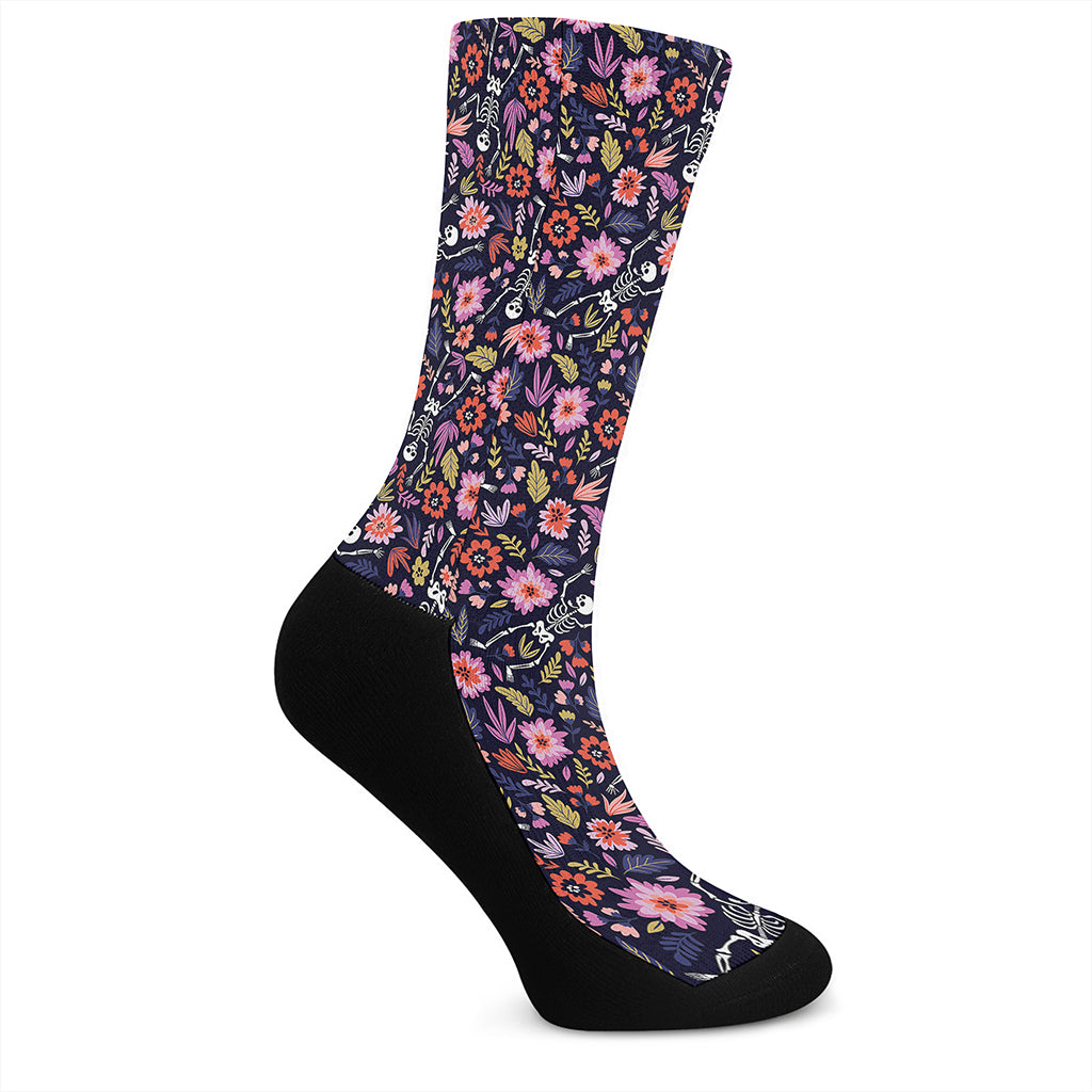 Day Of The Dead Skeleton Pattern Print Crew Socks