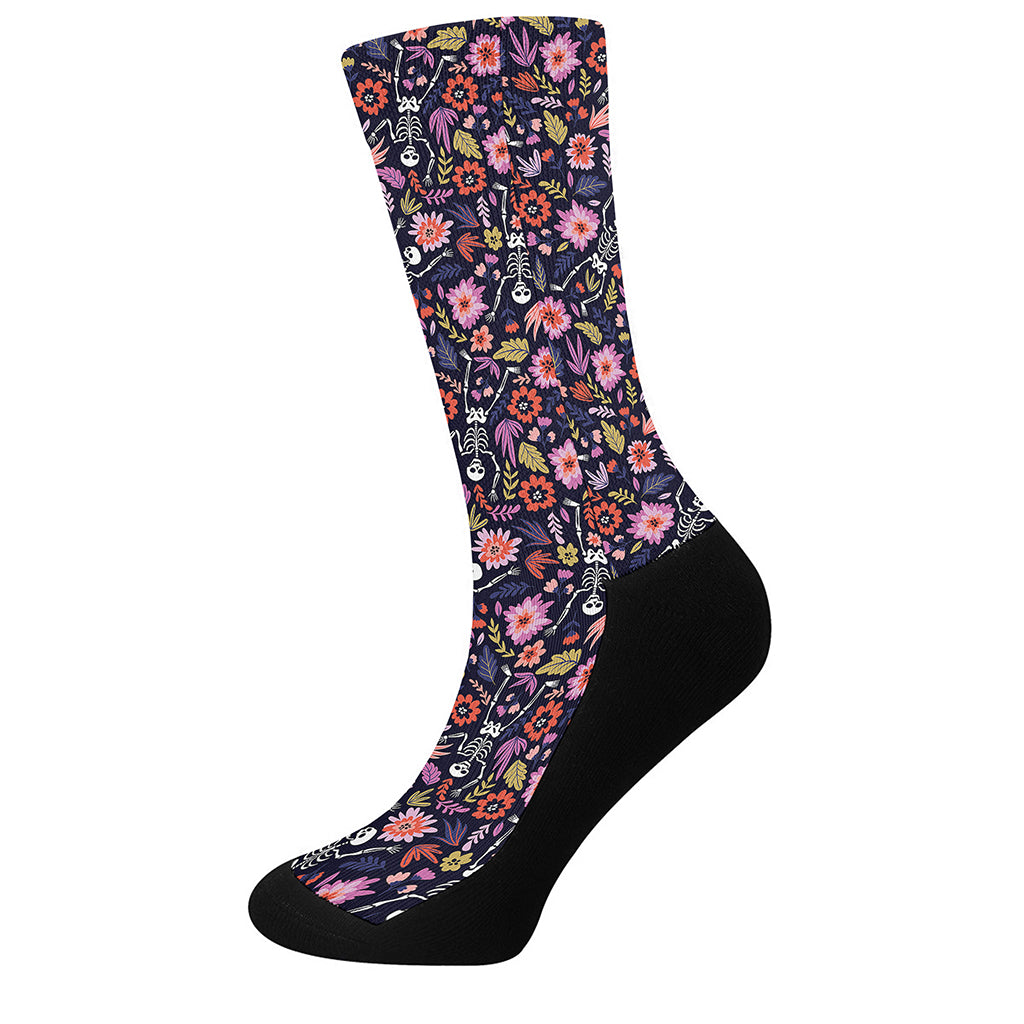 Day Of The Dead Skeleton Pattern Print Crew Socks