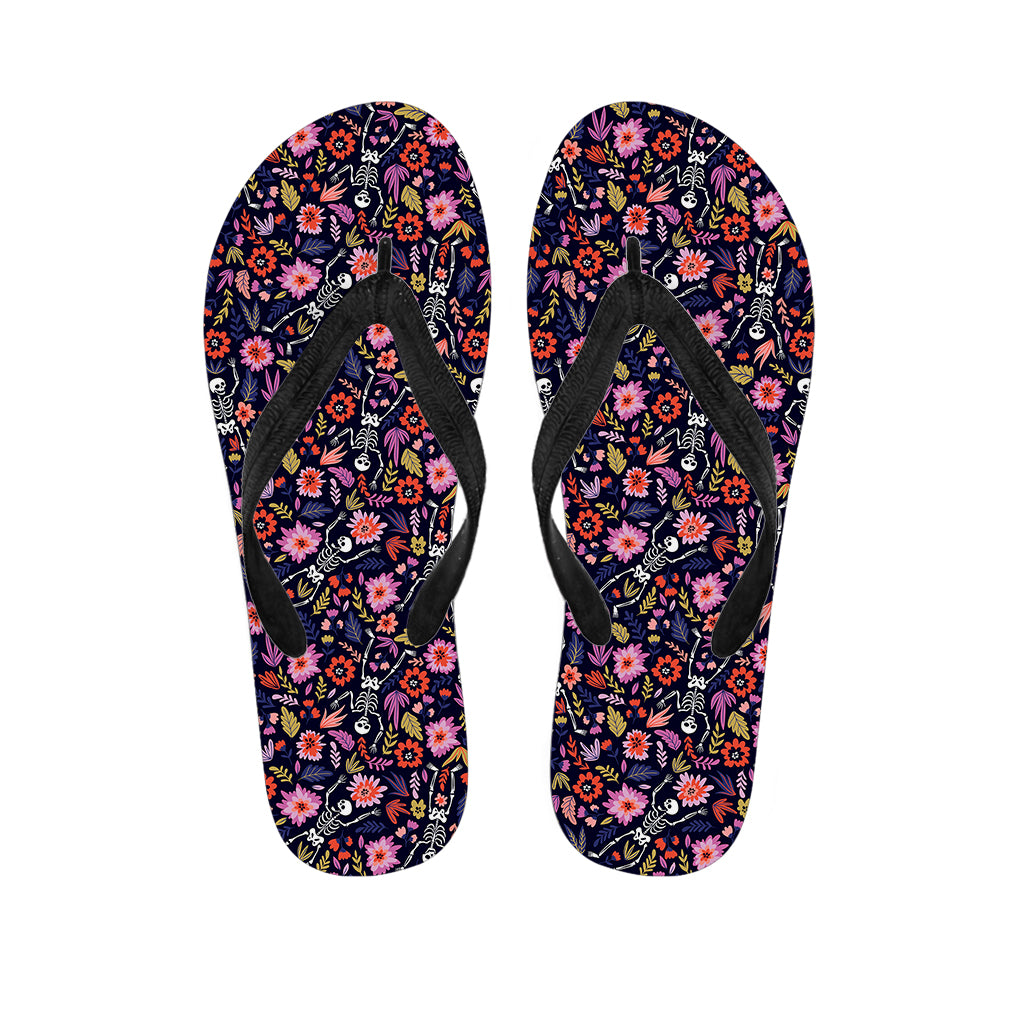 Day Of The Dead Skeleton Pattern Print Flip Flops
