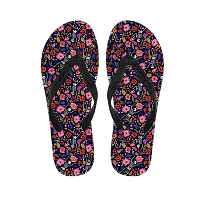 Day Of The Dead Skeleton Pattern Print Flip Flops