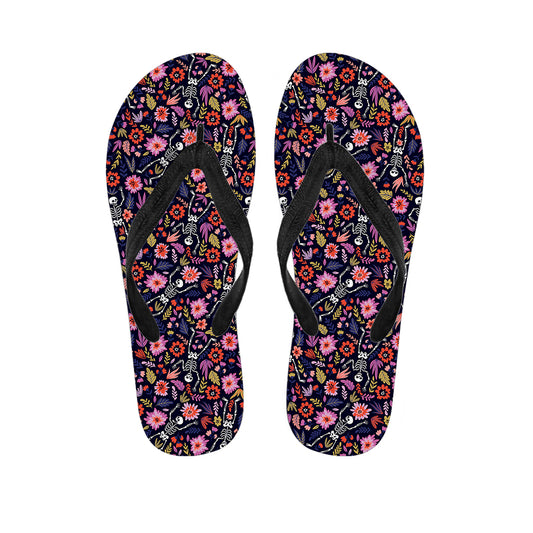 Day Of The Dead Skeleton Pattern Print Flip Flops