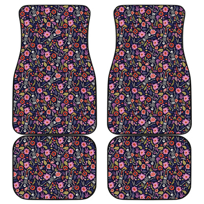Day Of The Dead Skeleton Pattern Print Front and Back Car Floor Mats