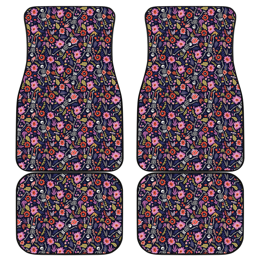 Day Of The Dead Skeleton Pattern Print Front and Back Car Floor Mats