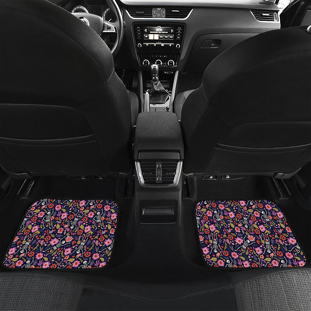 Day Of The Dead Skeleton Pattern Print Front and Back Car Floor Mats