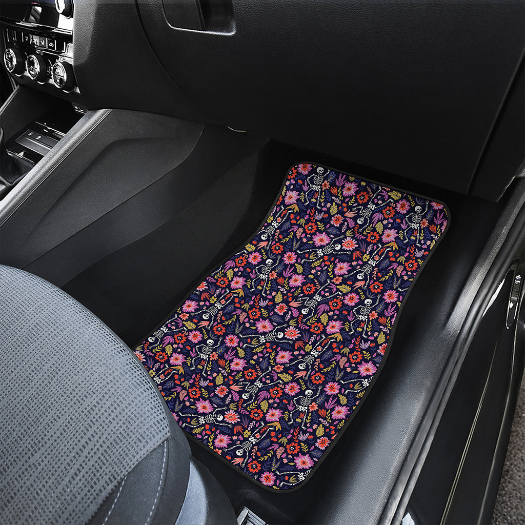 Day Of The Dead Skeleton Pattern Print Front and Back Car Floor Mats