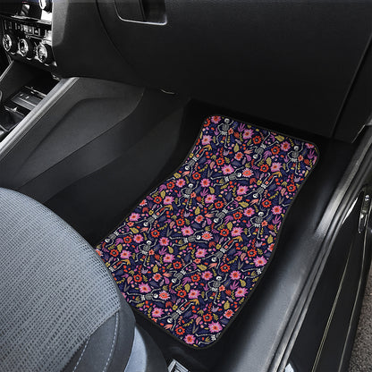 Day Of The Dead Skeleton Pattern Print Front and Back Car Floor Mats