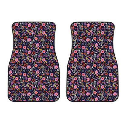 Day Of The Dead Skeleton Pattern Print Front Car Floor Mats