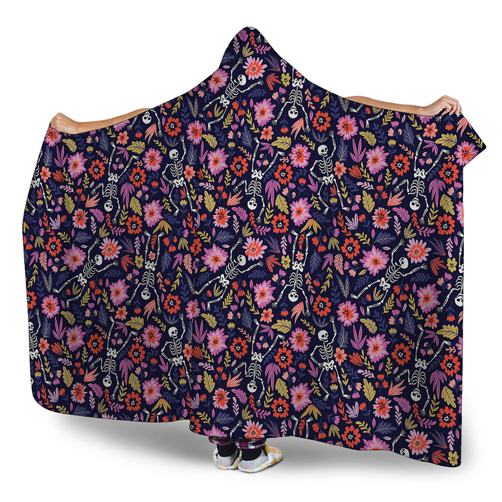 Day Of The Dead Skeleton Pattern Print Hooded Blanket