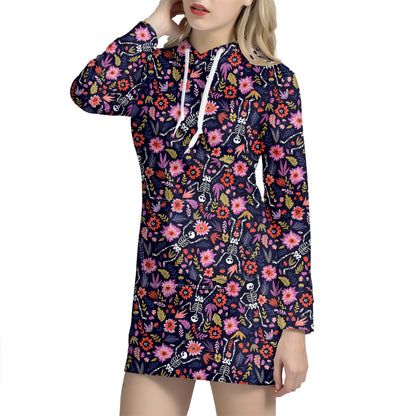 Day Of The Dead Skeleton Pattern Print Hoodie Dress