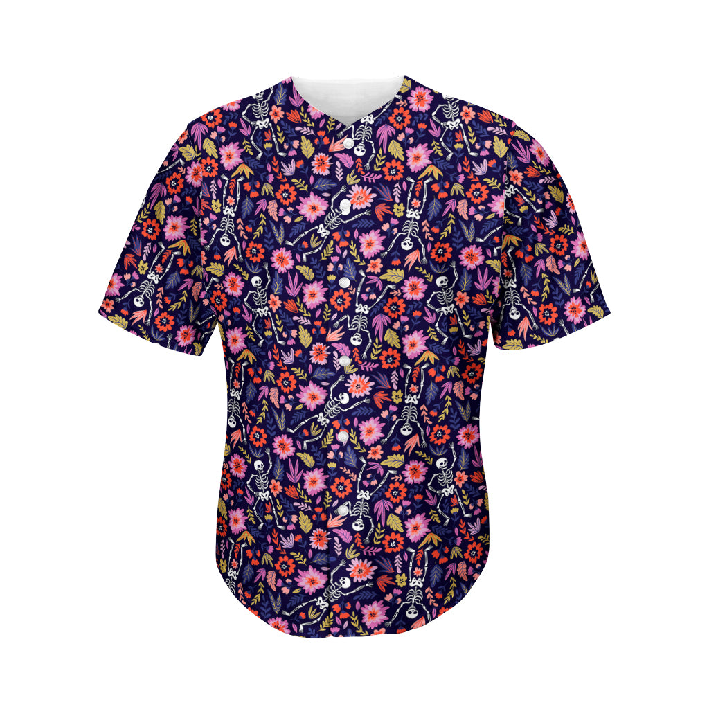 Day Of The Dead Skeleton Pattern Print Men's Baseball Jersey