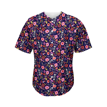 Day Of The Dead Skeleton Pattern Print Men's Baseball Jersey