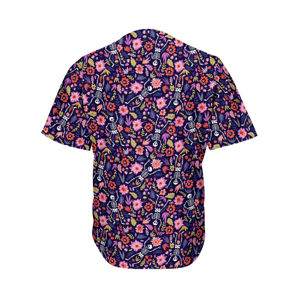 Day Of The Dead Skeleton Pattern Print Men's Baseball Jersey