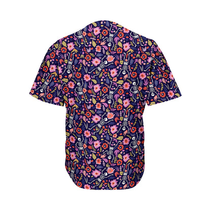 Day Of The Dead Skeleton Pattern Print Men's Baseball Jersey