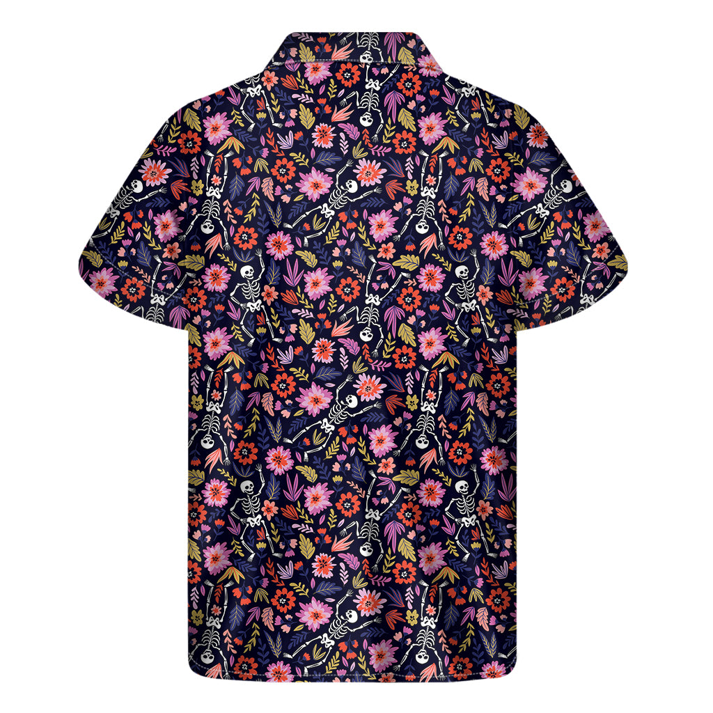 Day Of The Dead Skeleton Pattern Print Men's Short Sleeve Shirt