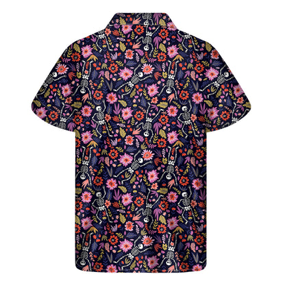 Day Of The Dead Skeleton Pattern Print Men's Short Sleeve Shirt