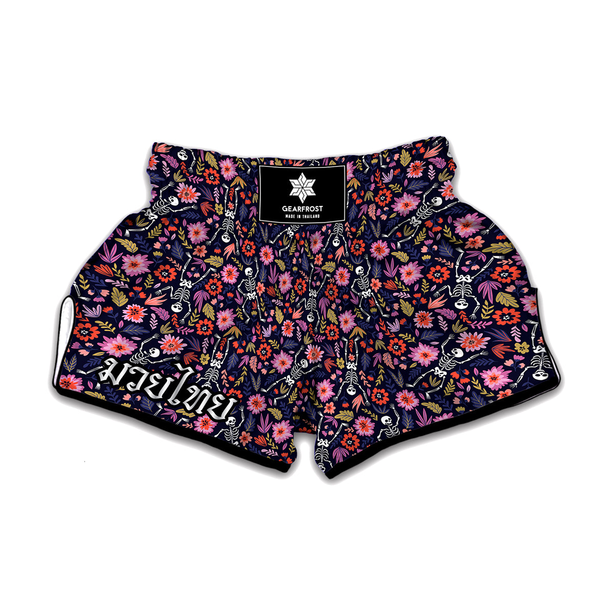 Day Of The Dead Skeleton Pattern Print Muay Thai Boxing Shorts