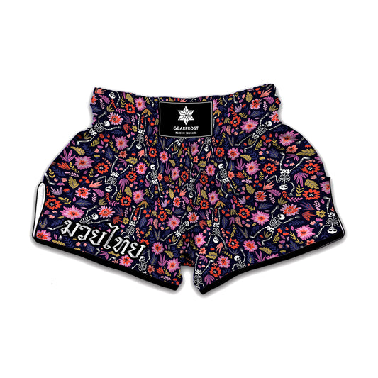 Day Of The Dead Skeleton Pattern Print Muay Thai Boxing Shorts