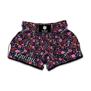 Day Of The Dead Skeleton Pattern Print Muay Thai Boxing Shorts