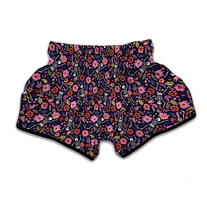Day Of The Dead Skeleton Pattern Print Muay Thai Boxing Shorts