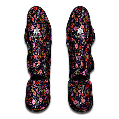 Day Of The Dead Skeleton Pattern Print Muay Thai Shin Guard