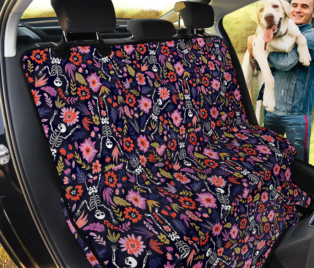 Day Of The Dead Skeleton Pattern Print Pet Car Back Seat Cover