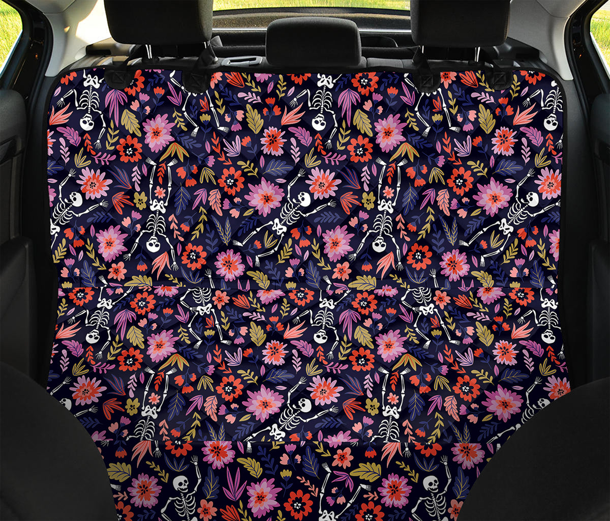 Day Of The Dead Skeleton Pattern Print Pet Car Back Seat Cover