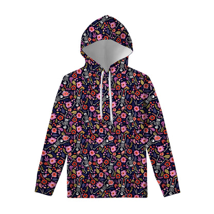 Day Of The Dead Skeleton Pattern Print Pullover Hoodie