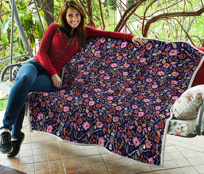 Day Of The Dead Skeleton Pattern Print Quilt