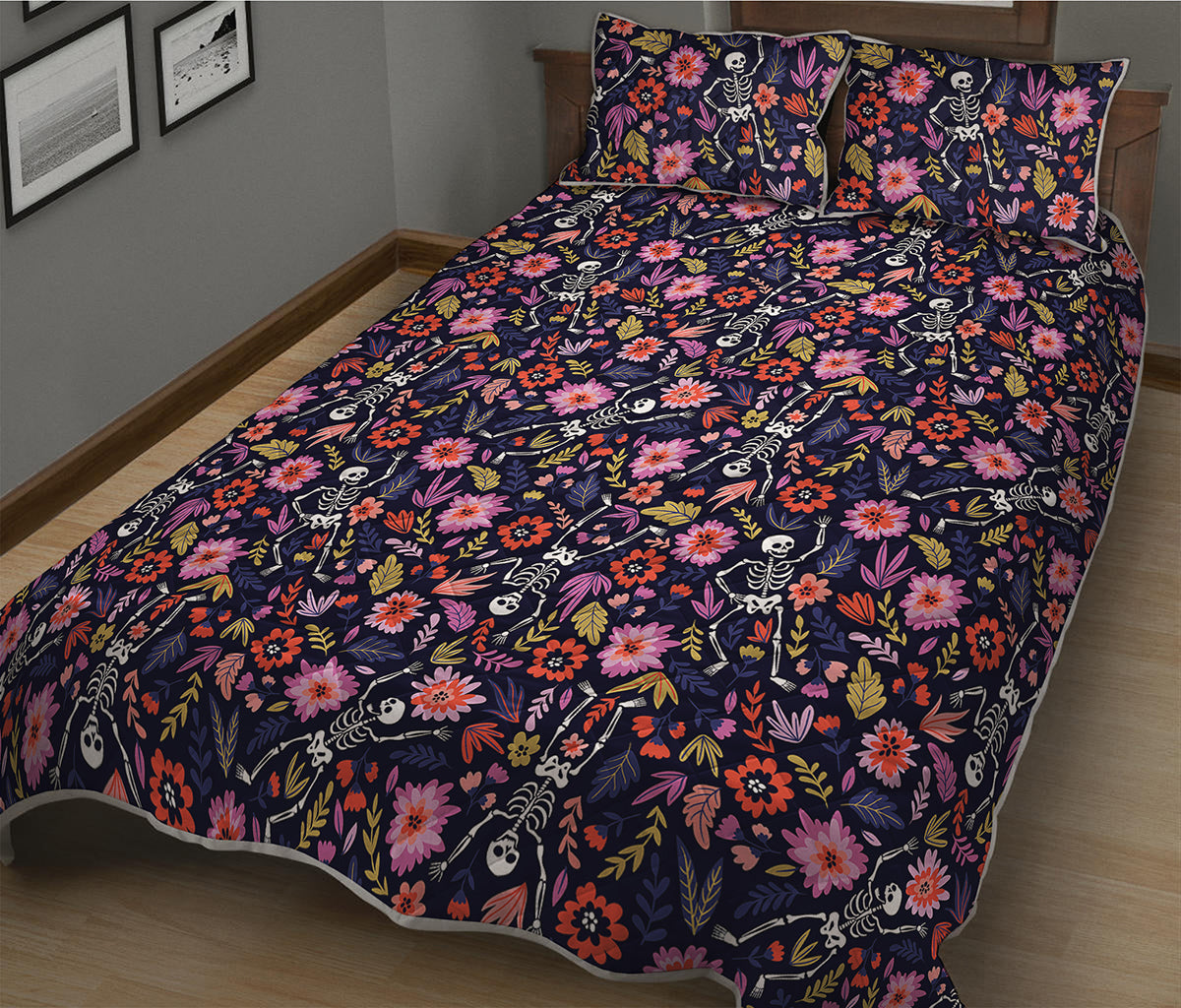 Day Of The Dead Skeleton Pattern Print Quilt Bed Set