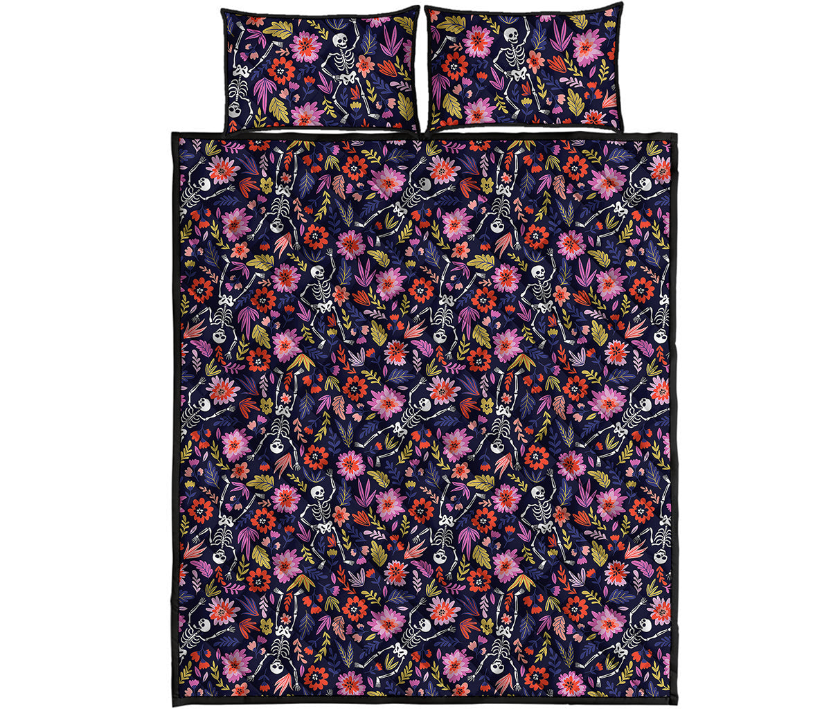 Day Of The Dead Skeleton Pattern Print Quilt Bed Set