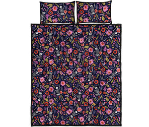 Day Of The Dead Skeleton Pattern Print Quilt Bed Set