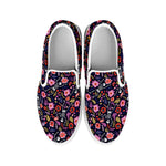 Day Of The Dead Skeleton Pattern Print White Slip On Shoes