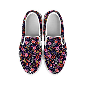 Day Of The Dead Skeleton Pattern Print White Slip On Shoes