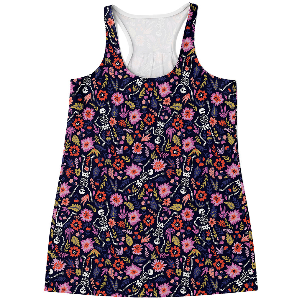 Day Of The Dead Skeleton Pattern Print Women's Racerback Tank Top