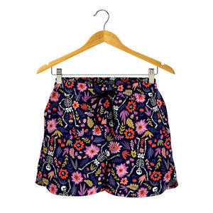 Day Of The Dead Skeleton Pattern Print Women's Shorts