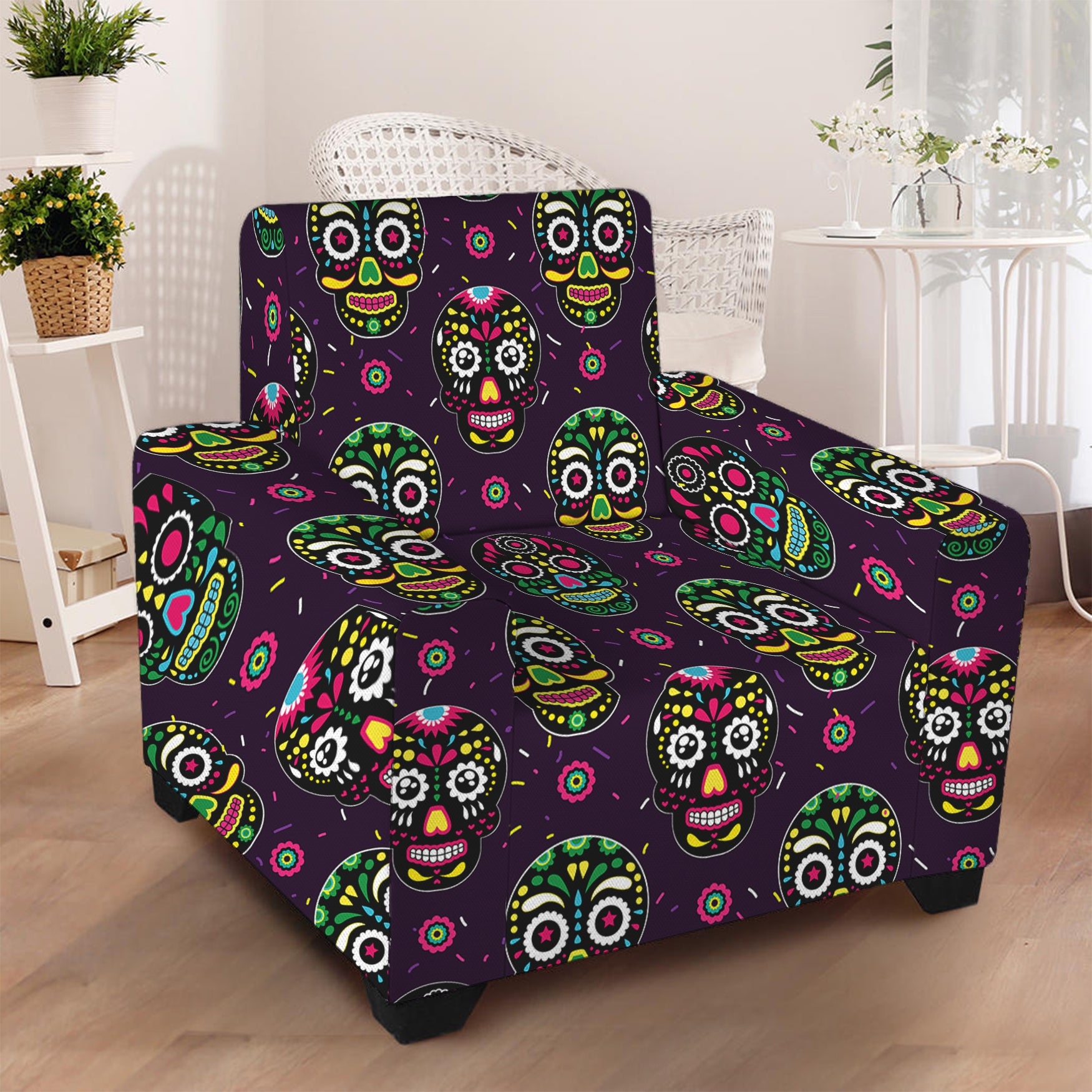 Day Of The Dead Sugar Skull Print Armchair Slipcover