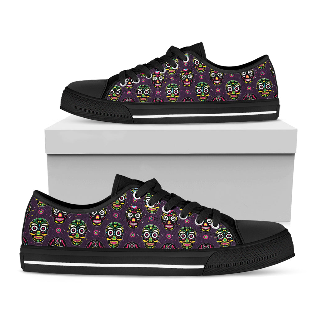 Day Of The Dead Sugar Skull Print Black Low Top Shoes