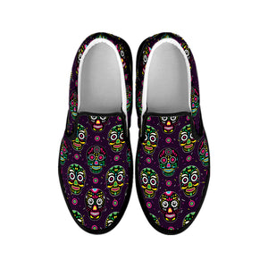 Day Of The Dead Sugar Skull Print Black Slip On Shoes